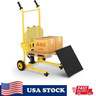 440LBS Hydraulic Material Lift, Pallet Truck w/ Adjustable Forks&Steel Platform