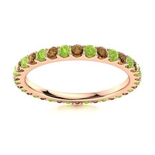 2MM Round Peridot  Smoky Quartz 925 Sterling Silver Rose Plated Eternity Ring