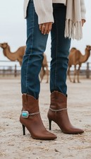 Women 2PCS Silver Metal Chain Boot Bracelet Shoe Turquoise Charm Western Jewelry