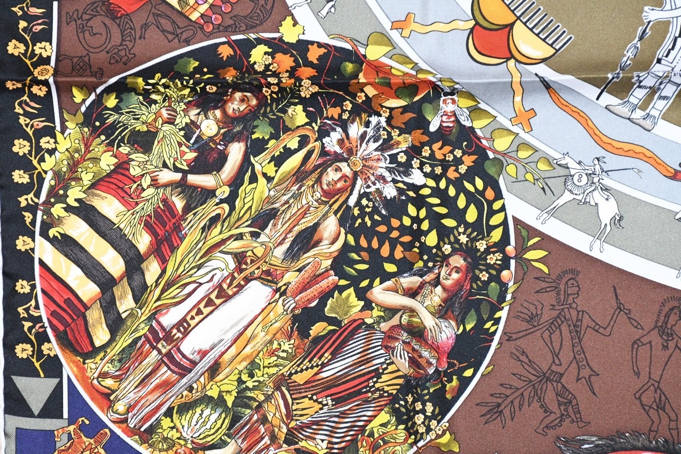 Hermes Scarf Les mythologies des hommes rouges 90 cm silk brown black Carre image 10