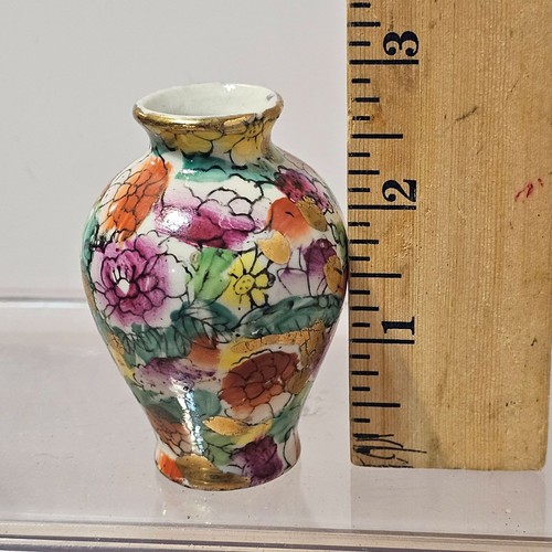 Mini vaso ceramica policroma design giapponese vintage 100 fiori 2,75" - Foto 9 di 9