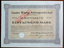 Gustav Wäntig AG, Olbersdorf i. Sa. Vz-Akcje 1000 M 1921 NIE zdewaluowane