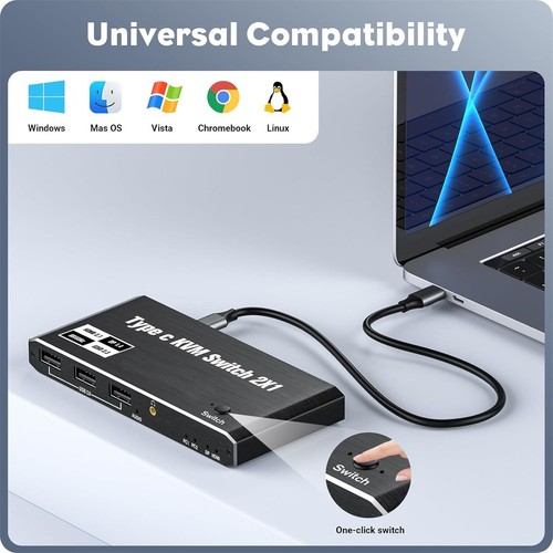 8K 2x1 USB C KVM Switch 100W PD Charge 2 In 1 Out For 2 Laptop 1 Monitor - 第 9/13 張圖片