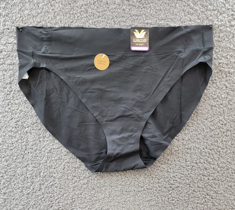 Wacoal At Ease Daywear High Cut Panty Women's 9-2XL Black Wide Waistband Pull On - Image 2 of 4