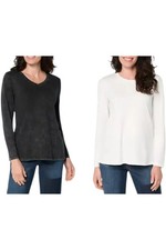 LOGO Principles by Lori Goldstein Women's 2pk Knit Tops Black/White