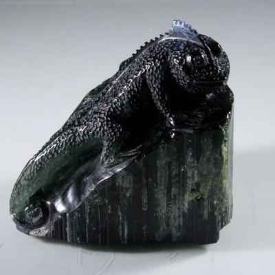 138 g. INDICOLITE TOURMALINE LIZARD CARVING! Usakos, Namibia - Ex. Uli Bahmann!!