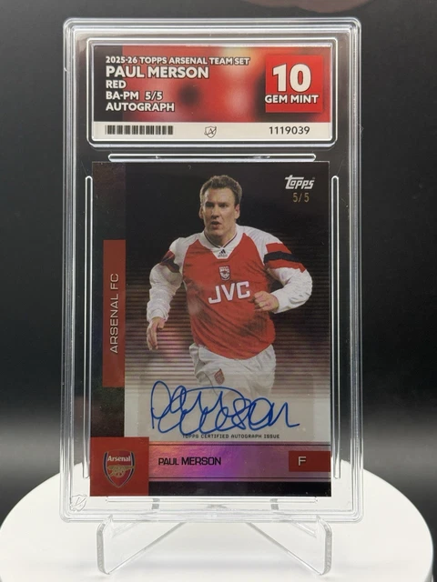 Topps Arsenal Team Set Paul Merson /5 Auto ACE 10 Legend Premier League Bookend