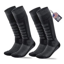 2-Pair Merino Wool Ski Socks, Made in USA Over-the Large-X-Large Gray/Black