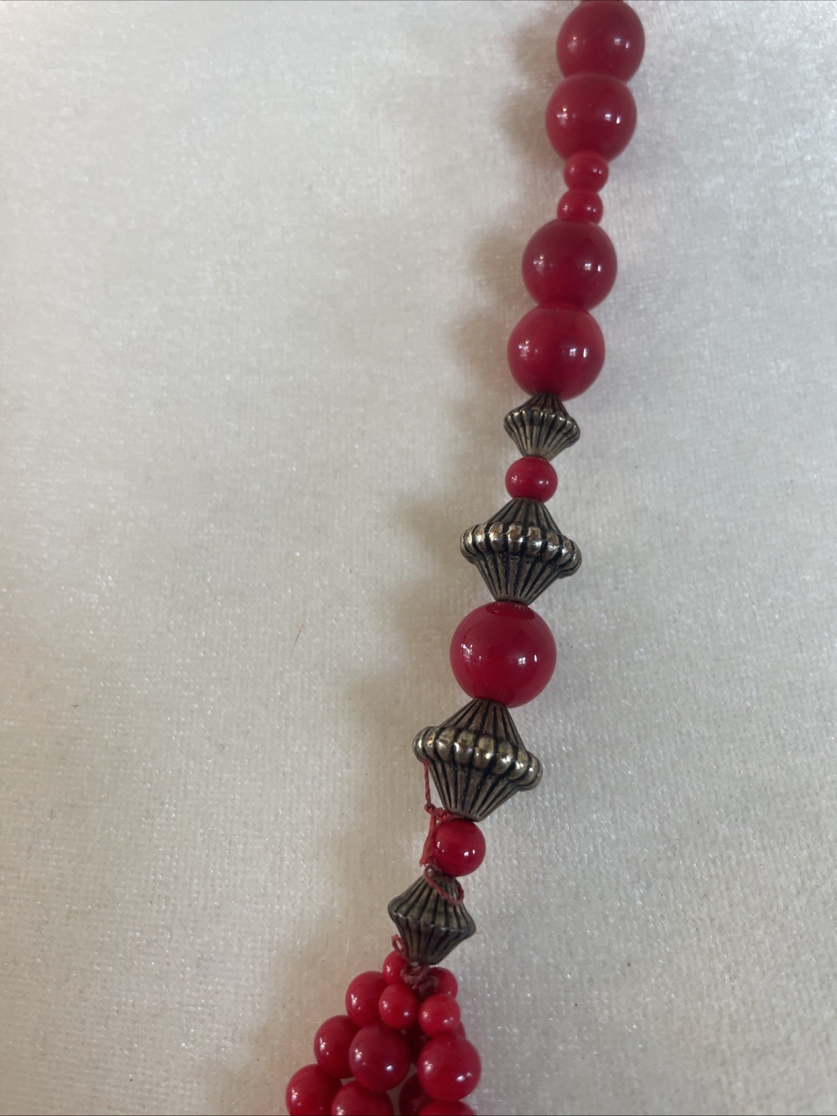 VTG Red Multi-Strand Beaded Statement Necklace Y2… - image 3