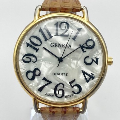 Vintage Geneva Womens Watch Easy Reader 44mm Gold Tone MOP Retro New Battery 9''