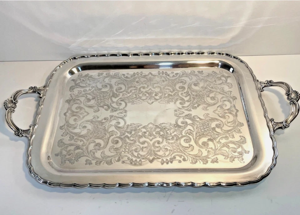 Plato de plata vintage BIRKS 25" Primrose 4 patas bandeja para servir #979 Foto 3 de 4