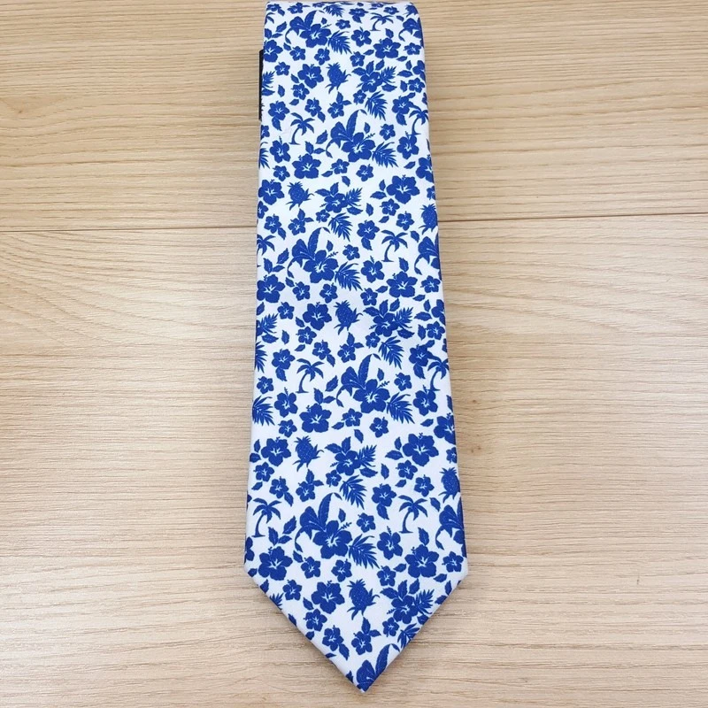 CUFFLINKSINC Corbata para Hombre Blanco Azul Tropical Flor Floral Delgada 100% Algodón Foto 2 de 4