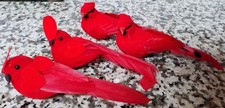 CARDINALS  RED BIRDS  5 Inch  Clip-on Ornaments  LOT  SET of 4