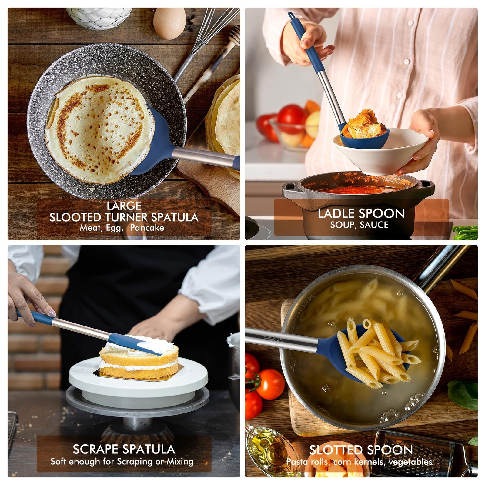 446°F Heat Resistant Silicone Kitchen Utensils, BPA Free Cooking Utensil Set,...