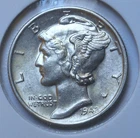 1942-s . Mercury Dime .  AU . Almost Uncirculated . Silver .