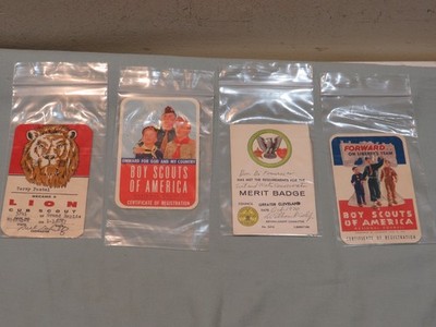 Vintage Boy Scout & Cub Scout Certificate of Registration Cards, Merit Badge