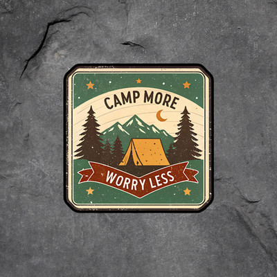 Camping sticker vinyl decal camp more worry less rustic forest mountains tent