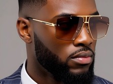 Aviator Sunglasses Men Square Gold Frame Classy Shades Street Wear Elegant Style