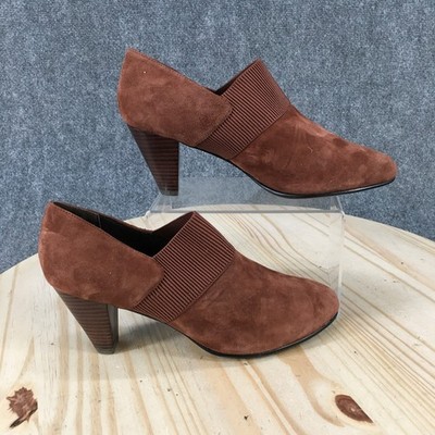 Blondo Boots Womens 10 Wide Ankle Bootie Brown Leather Slip On Block Heel Casual