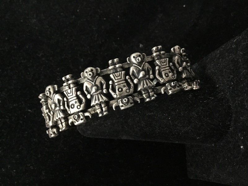 Native American Hopi Vintage Sterling Silver Corn, Buffalo Kachina Cuff Bracelet