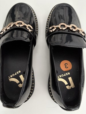 Report Girl s Black Patent Leather Shoes With Gold Hardware.  Size 3M