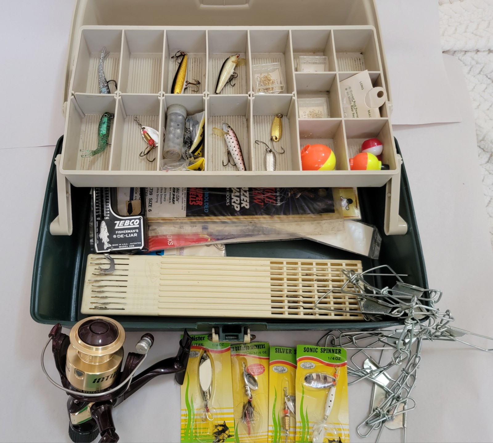Plano 4100 Tackle Box LOADED - Lures, reel, weights, hooks, 