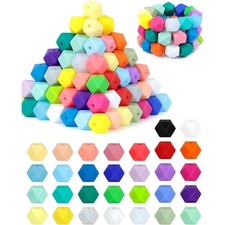 Hexagon Silicone Beads 90PCS 30 Colors 14mm for Keychain Making Kit Lanyard DIY