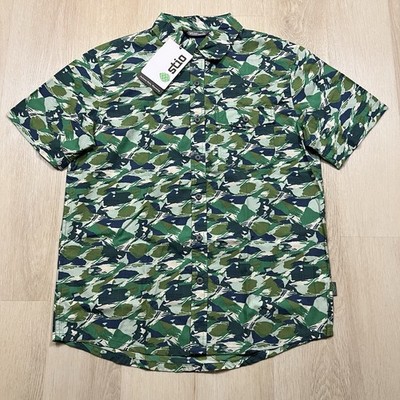 Stio Curtis Camp Green Camo Button Up Shirt Men s Medium M Short Sleeve NWT
