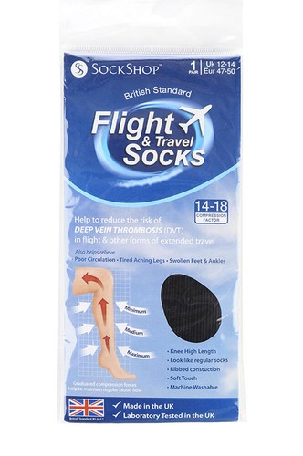 Mens sockshop BIGFOOT Flight 14-18mmHg Socks size 12-14 uk, 47-50 eur Black - Picture 1 of 3