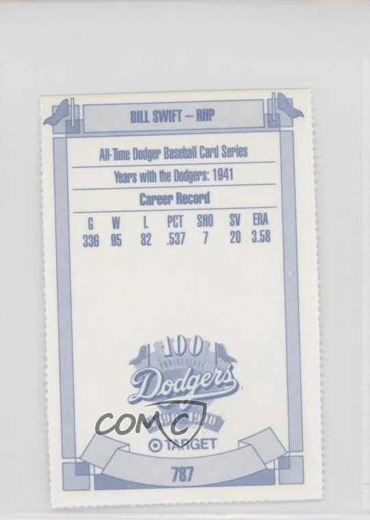 1990 Target Dodgers 100th Anniversary Bill Swift #787 - Image 2 of 2