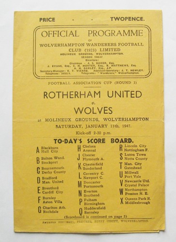 WOLVES v ROTHERHAM UNITED FA Cup 1946/1947 *Exc Condition Football Programme*