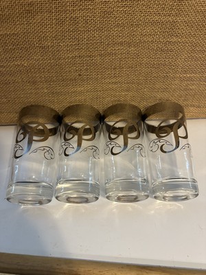 4 VTG DOROTHY THORPE SILVER RIM MONOGRAM INITIAL ''P'' HIGHBALL TALL GLASSES
