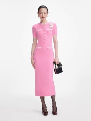 Self Portrait Pink Sweet Diminished Knitted Dress MAXI dress sexy women SML NEW