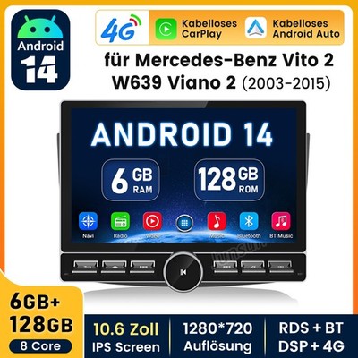 10'' 128G Android 14 Autoradio Carplay GPS Nav Für Benz Viano Vito W639 2005-2010