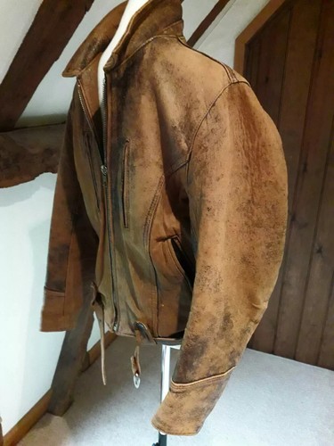 Vintage Charles Chevignon Paris Old Flight Jacket Medium Brown Distressed - Picture 2 of 18