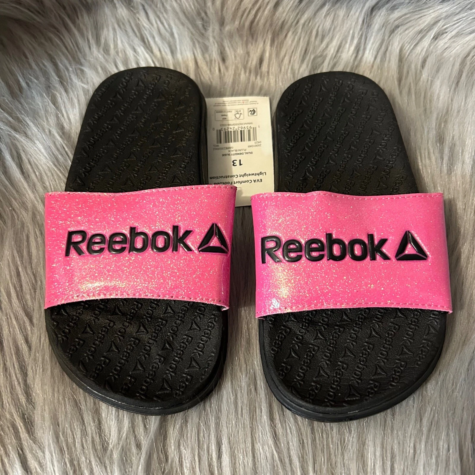 Scarpe sandali slip on Reebok Slides bambina taglia 13 rosa nero leggere