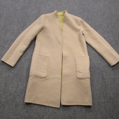 Max Mara Coat Womens 2 Beige Reversible Virgin Wool Long Sleeve Open Lagonlook