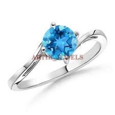 Natural Blue Topaz Gemstone with 925 Sterling Silver Ring for Women's 4024