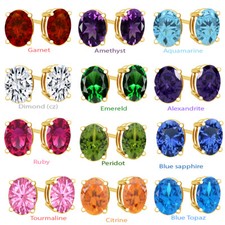 6ct Solitaire Stud Earrings Simulated Birthstone 14K Yellow Gold Plated Sterling