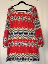 Bright Ashley Hilton Scoop Back Print Dress Lined Size Small