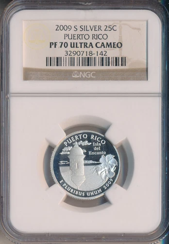 2009-S PROOF PUERTO RICO SILVER QUARTER **NGC CERTIFIED PF 70 ULTRA CAMEO**