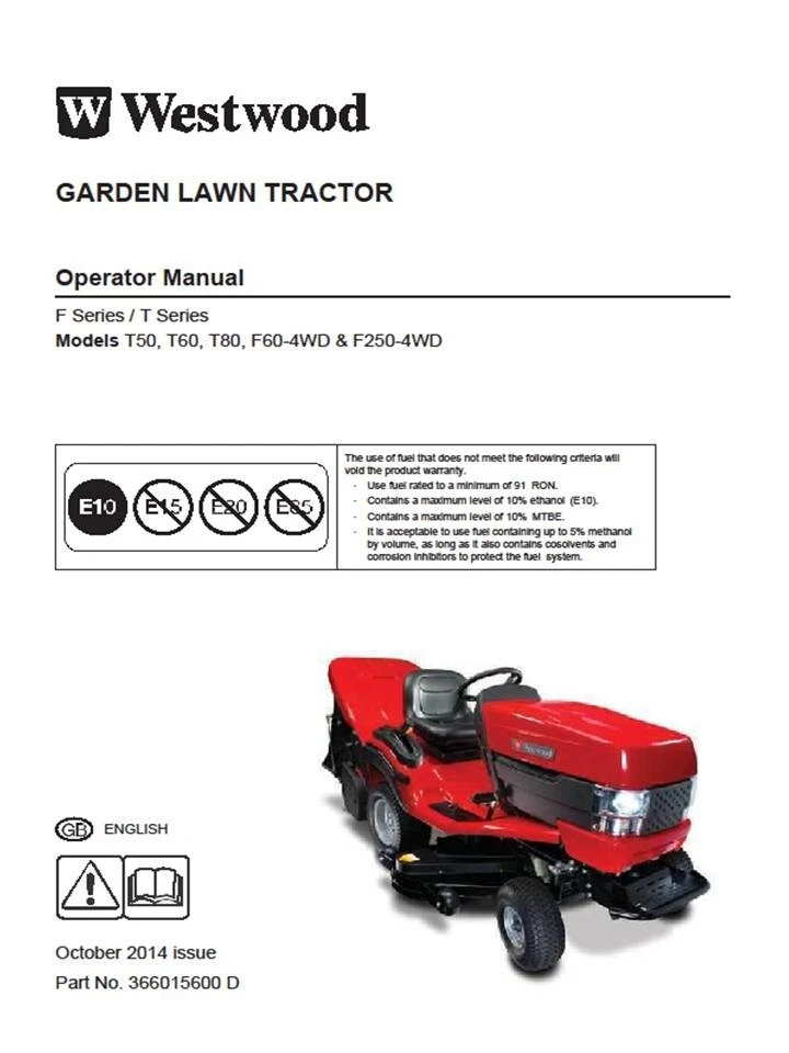 Westwood Ride On Mower Instruction Maintenance Manual T50 T60 T80