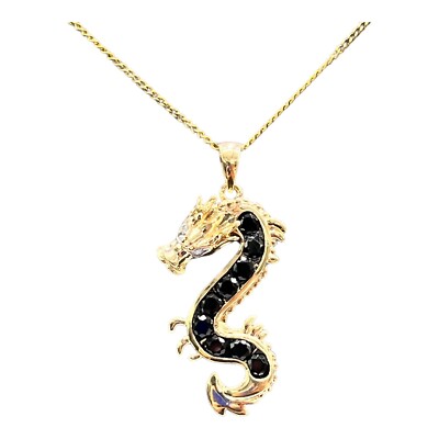 9ct 9K Yellow Gold Black And White Dragon Pendant 1.88 Grams. Brand New