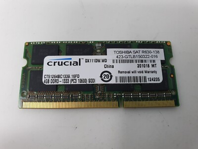 Toshiba Satellite R630-138 Arbeitsspeicher 4GB DDR3 PC3-10600 Crucial CT51264BC1339