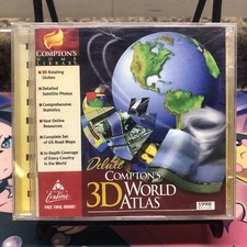 Deluxe 3D World Atlas Comptons Home Library w/ Satellite Photos Windows 95