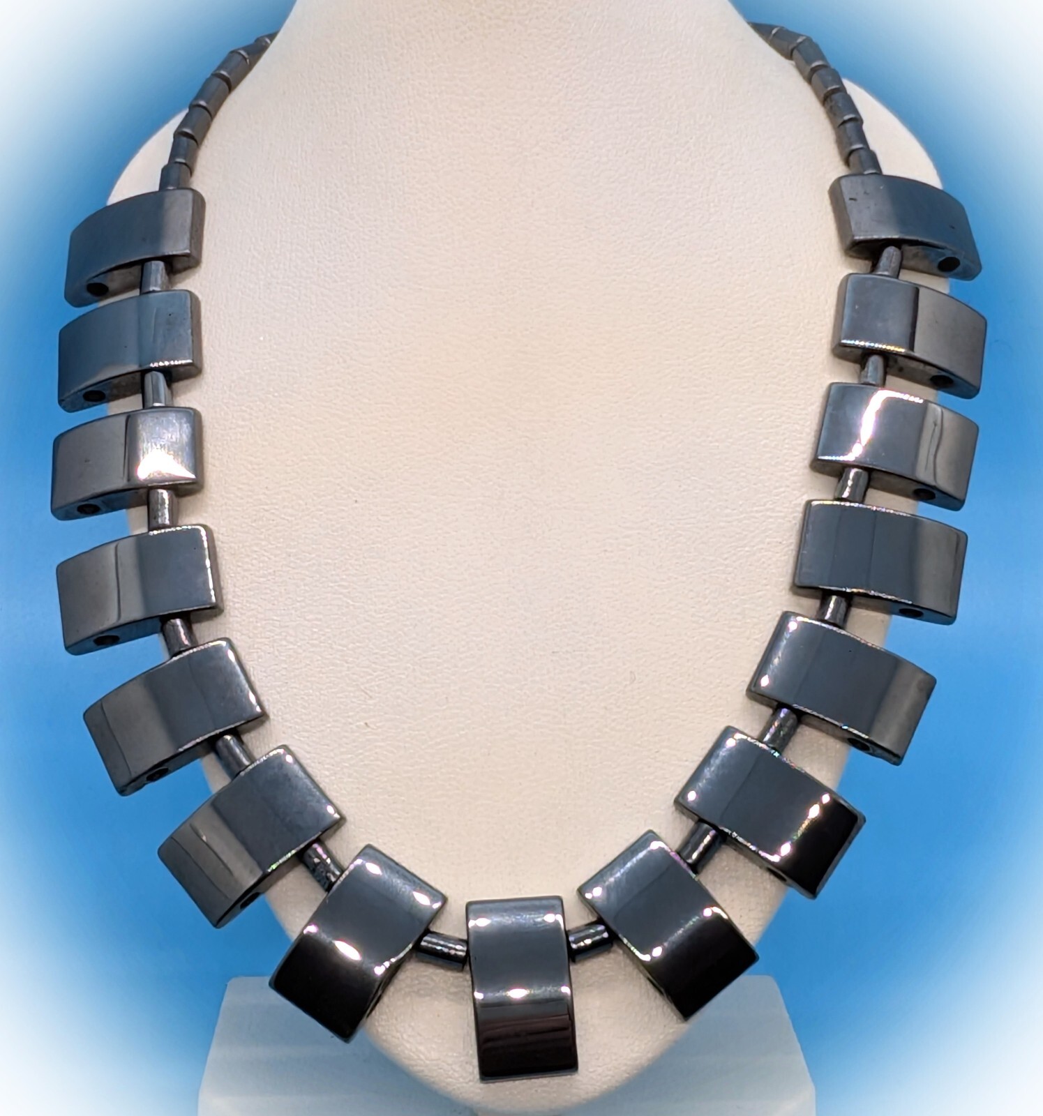 Vintage Cool Black Rectangular Hematite Stone & B… - image 7