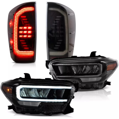 VLAND LED Headlights+SMOKED Tail Lights For Toyota Tacoma 2016-2022 W/Sequential
