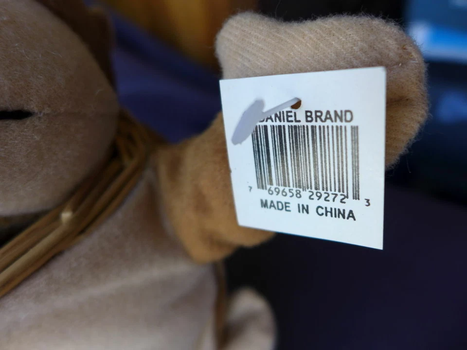 Stuffed Monkey Doll Wicker Basket Toy Decor Presents Candy Treasure Keeper - Image 2 of 4