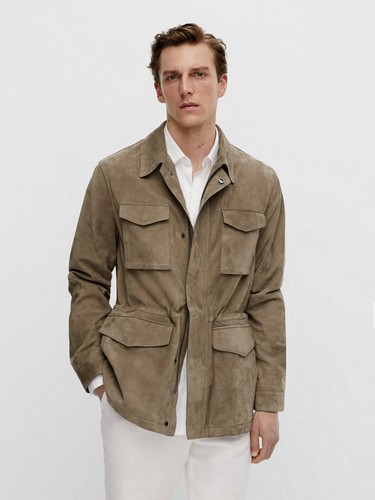 Neu Massimo Dutti Nubuk Leder Safari Jacke Lt Ed XL 3322/800 Feld Militär - Bild 1 von 7