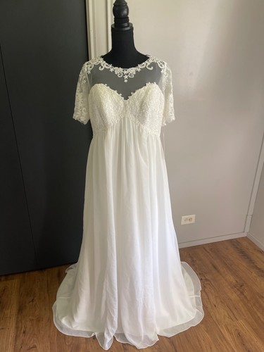 David's Bridal Chiffon Wedding Dress SZ 16W Illusion Bodice & Sleeves WG3749 NWT - Picture 8 of 24